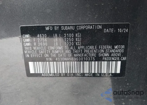 2025 Subaru Legacy Limited из США, поврежденный, VIN 4S3BWAN69S3010375